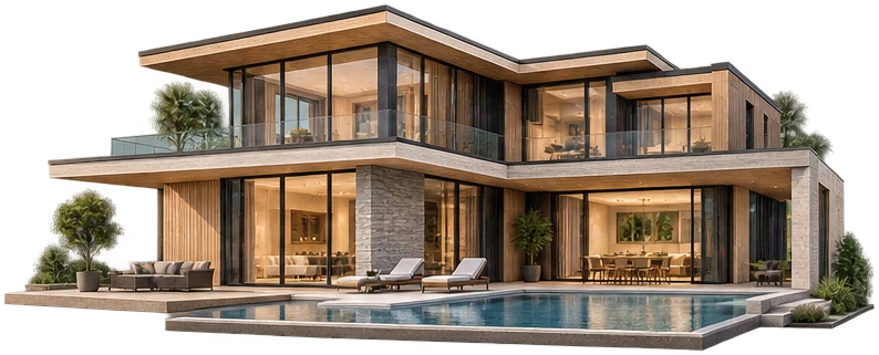 Illustrative render: House with pool