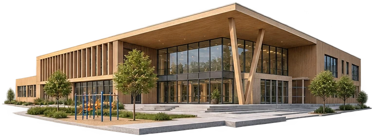 Illustrative render: School building