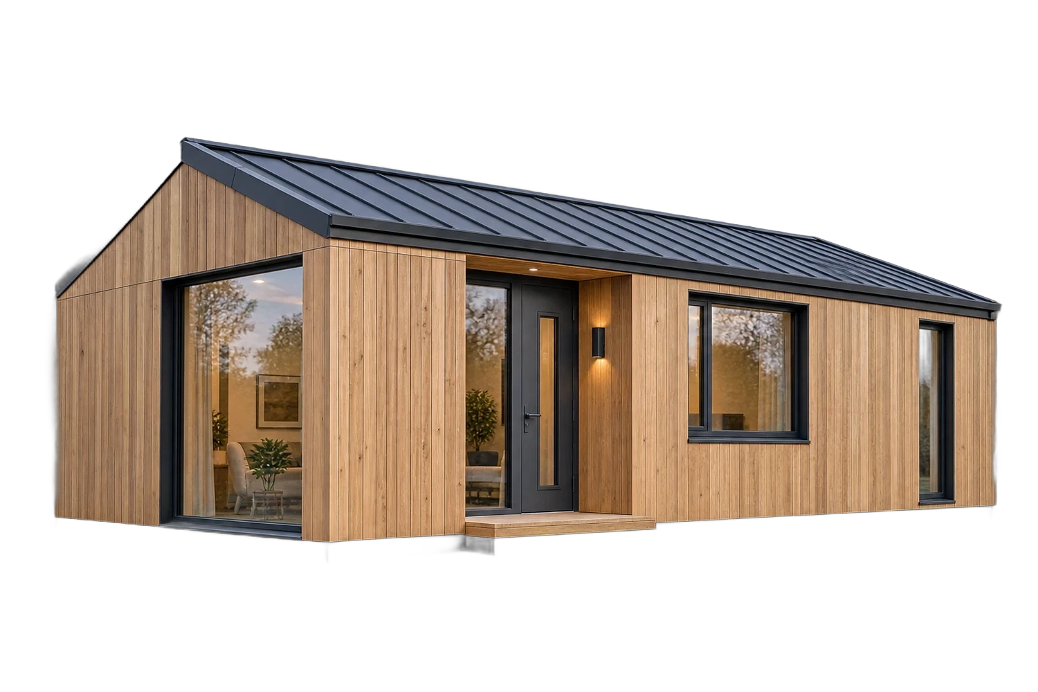 Illustrative render: Timber-clad cabin