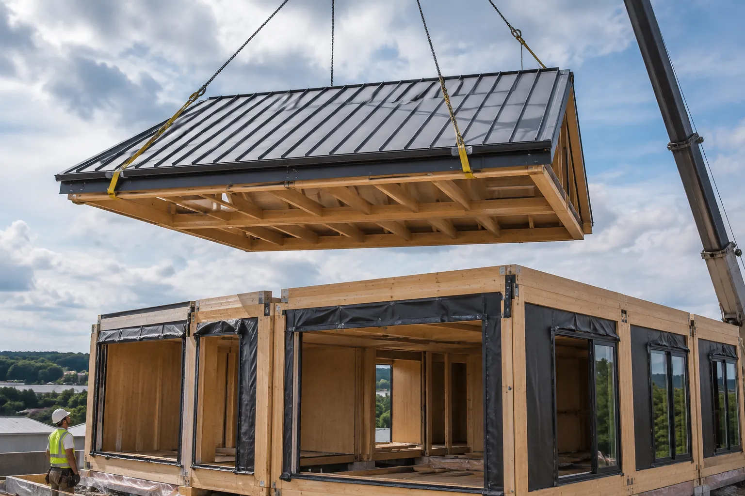 Illustrative render: Roof element lifted